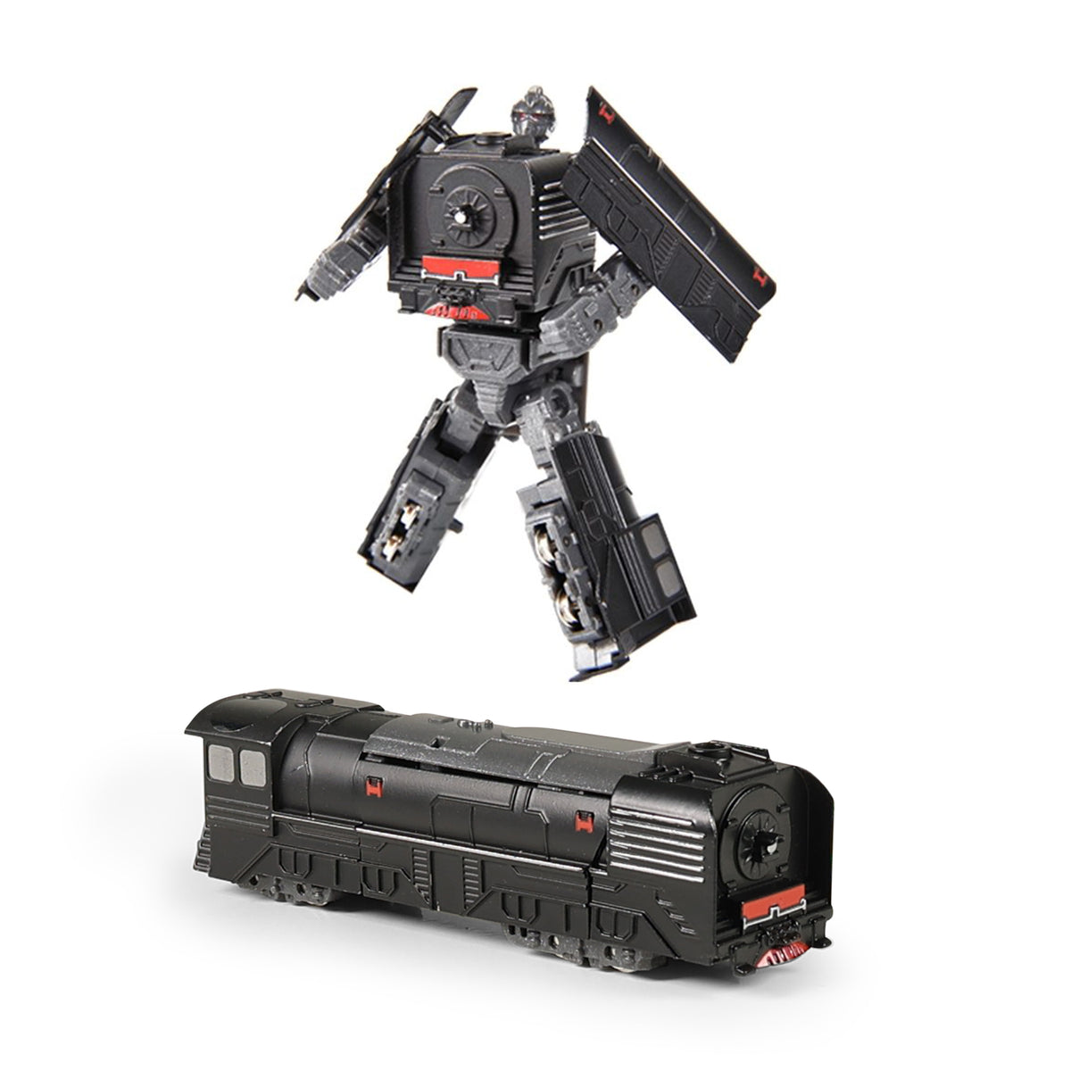 Transforming metal robot into black locomotive 10 cm