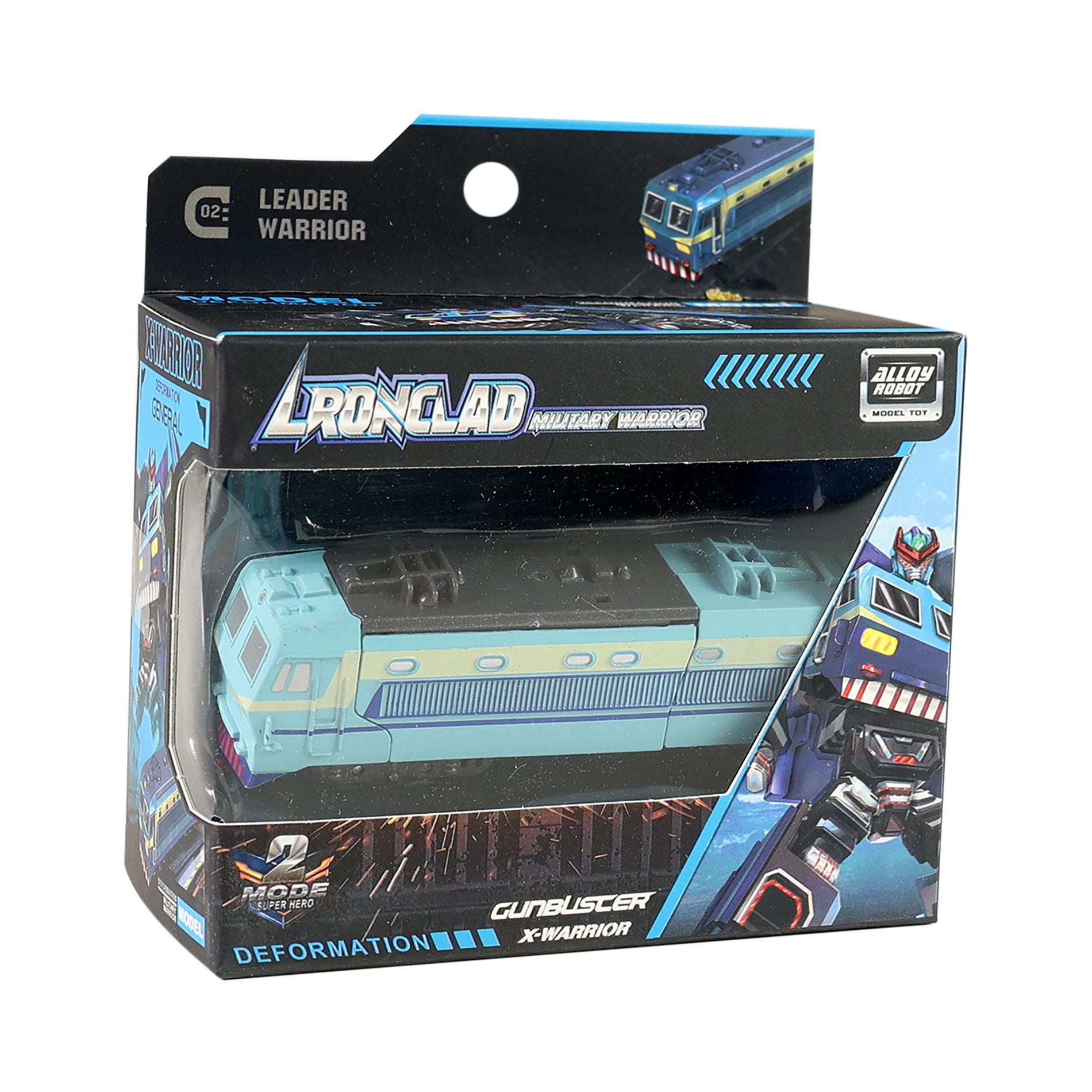 Blue transforming metal robot locomotive