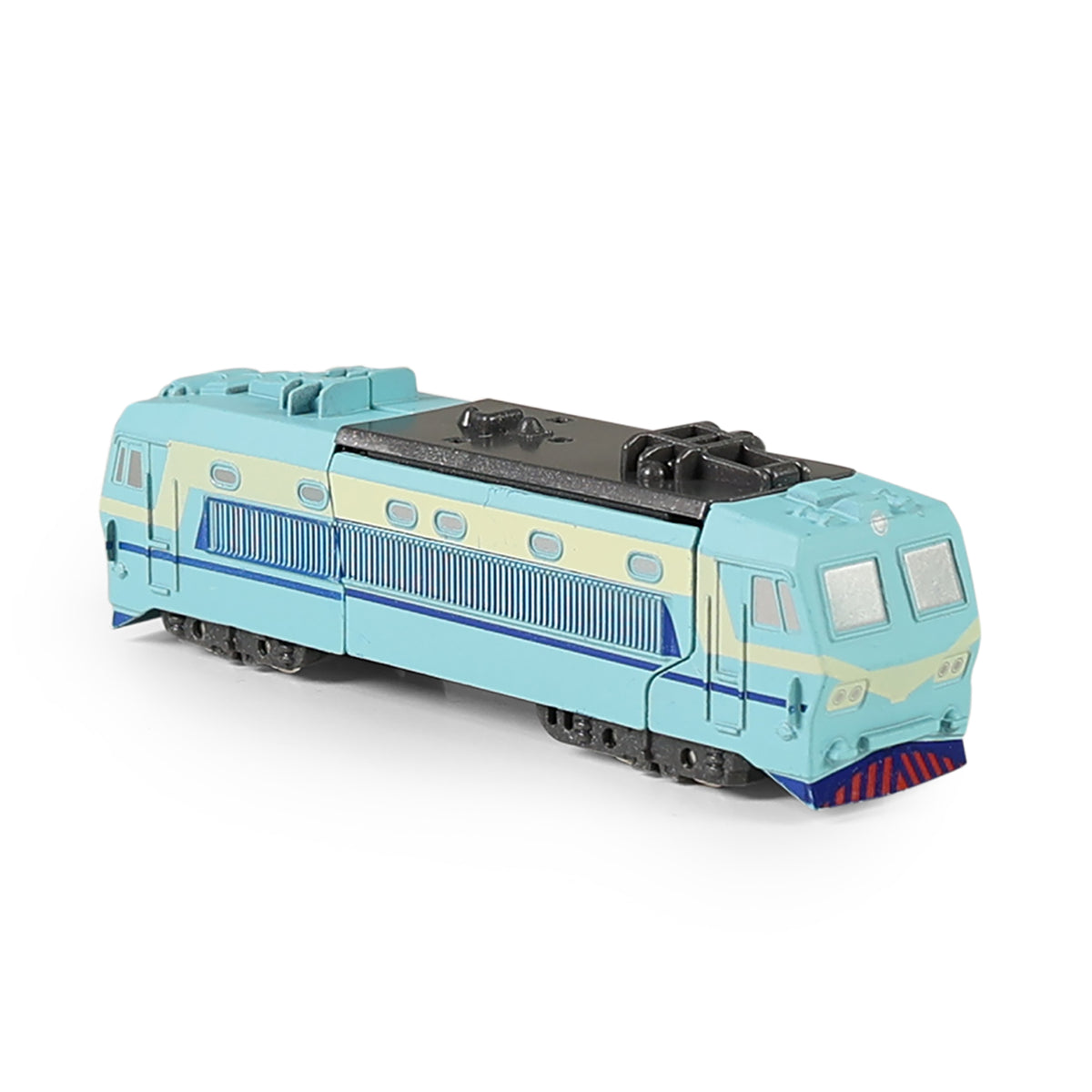 Blue transforming metal robot locomotive