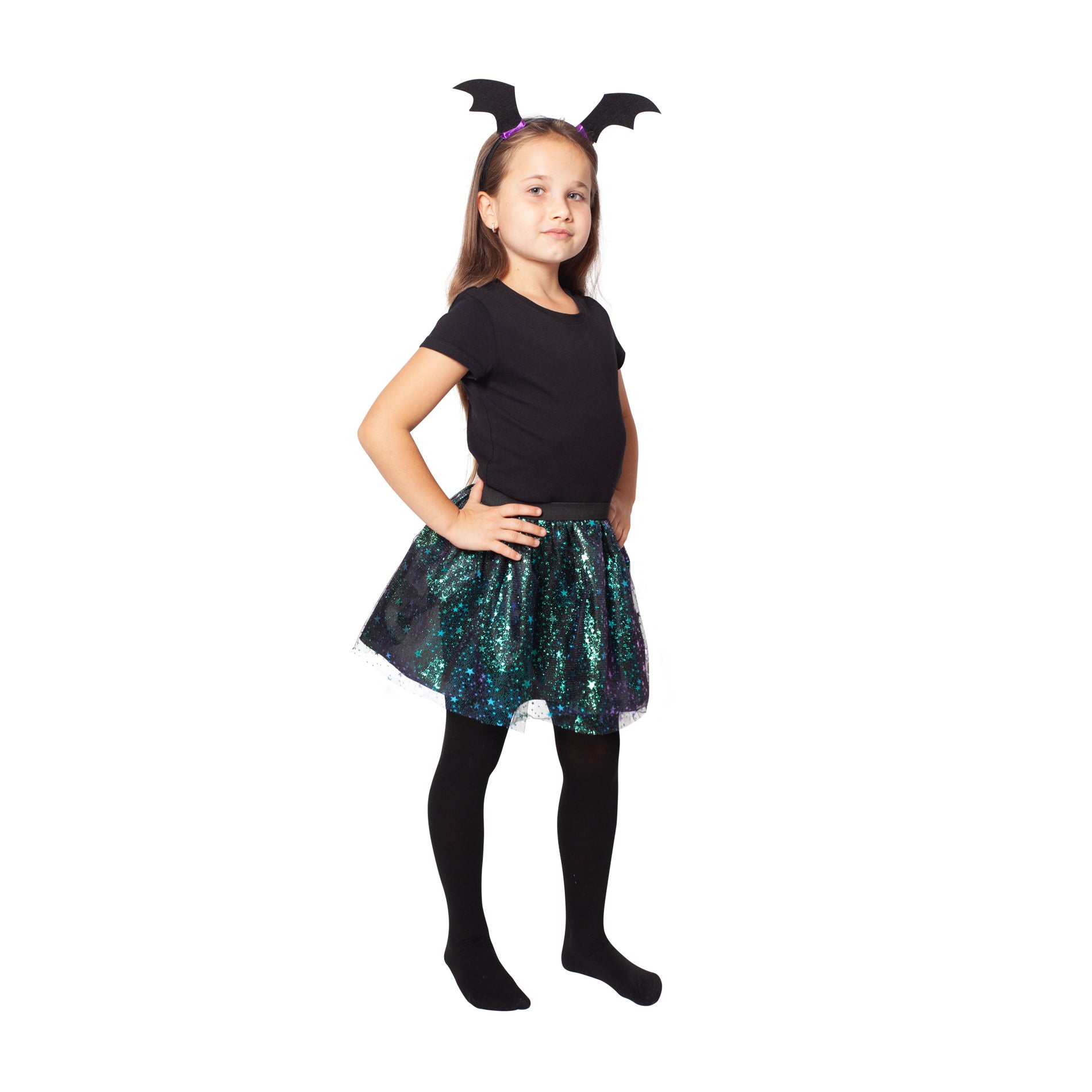 Witch costume set with tutu skirt and bat-ear headband