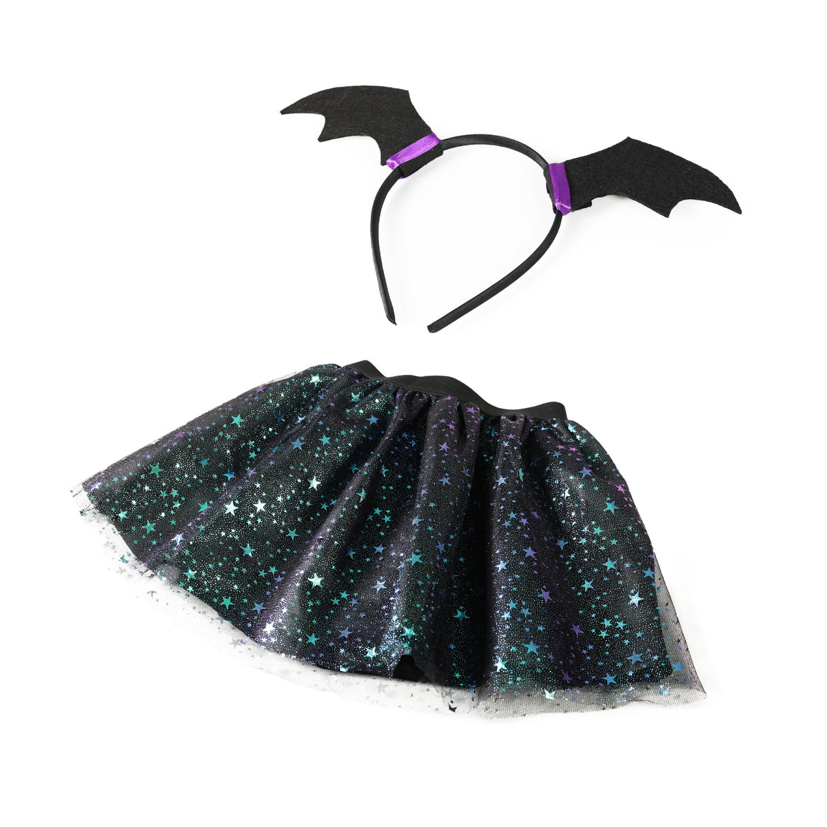 Witch costume set with tutu skirt and bat-ear headband