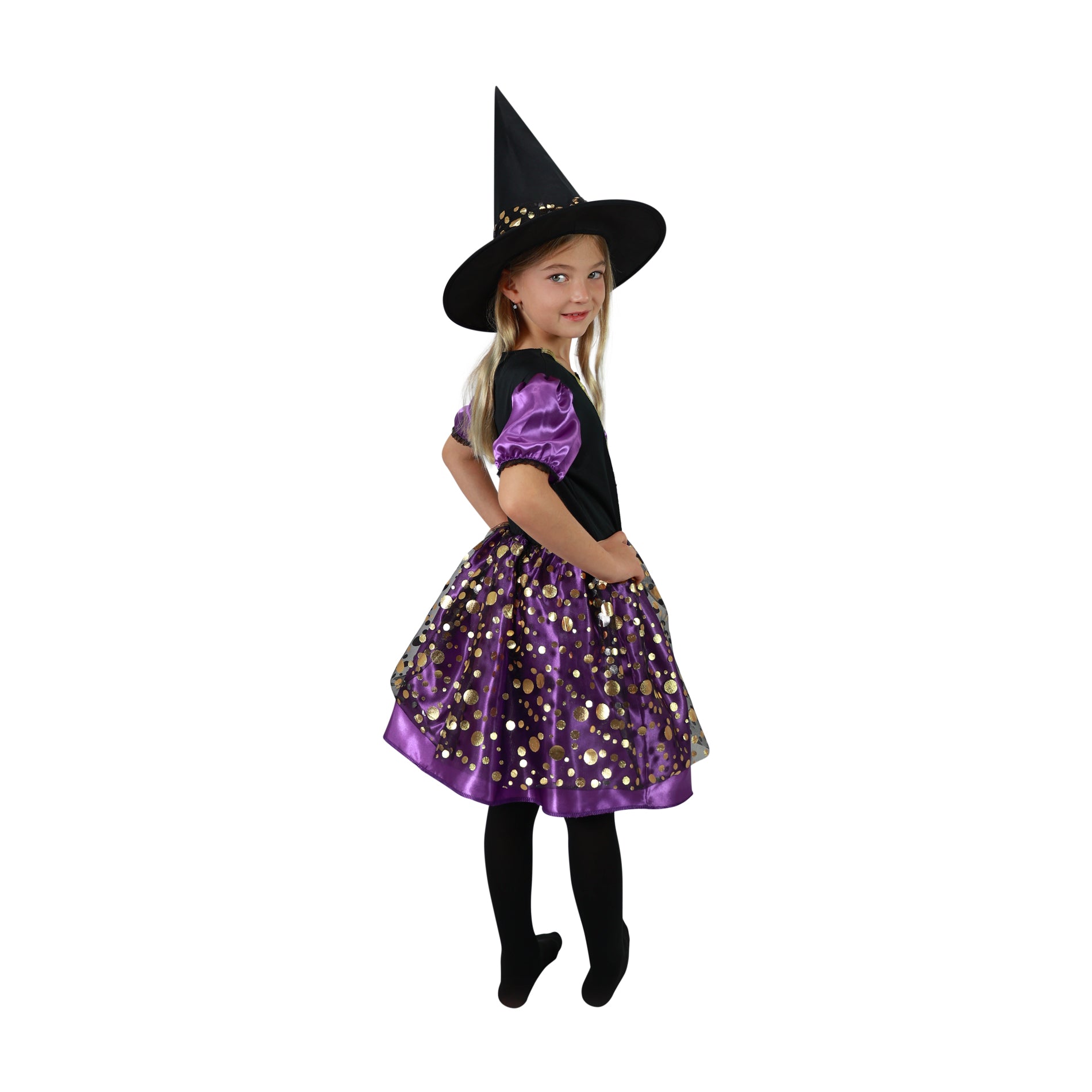 Children's witch costume purple and black, size S