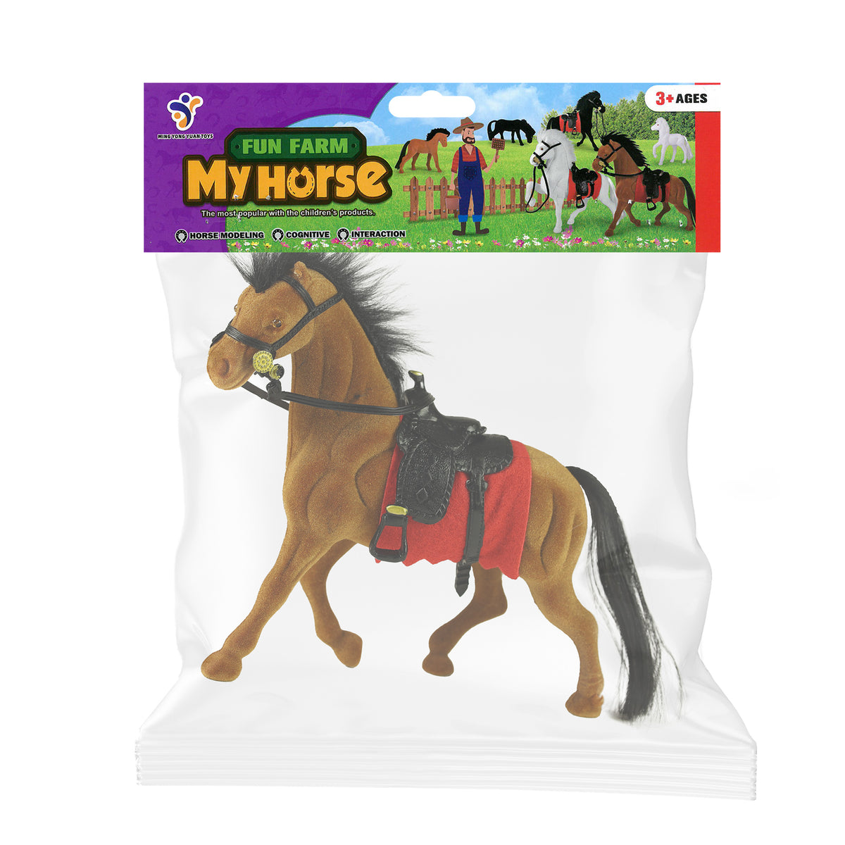 Flocked horse with saddle 16 cm