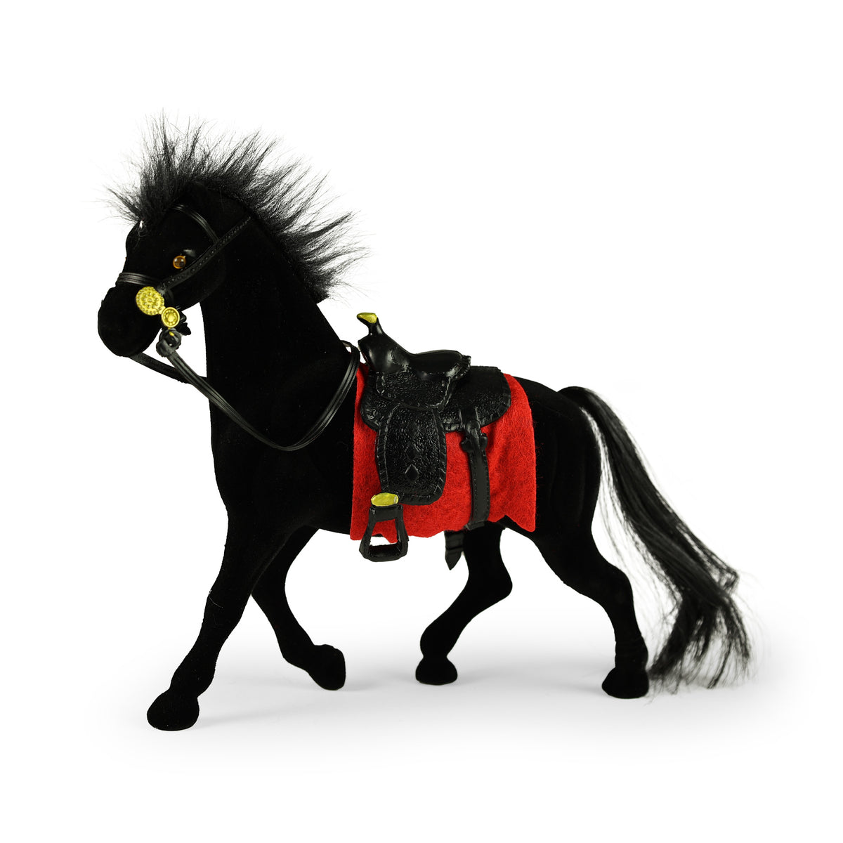 Flocked horse with saddle 16 cm