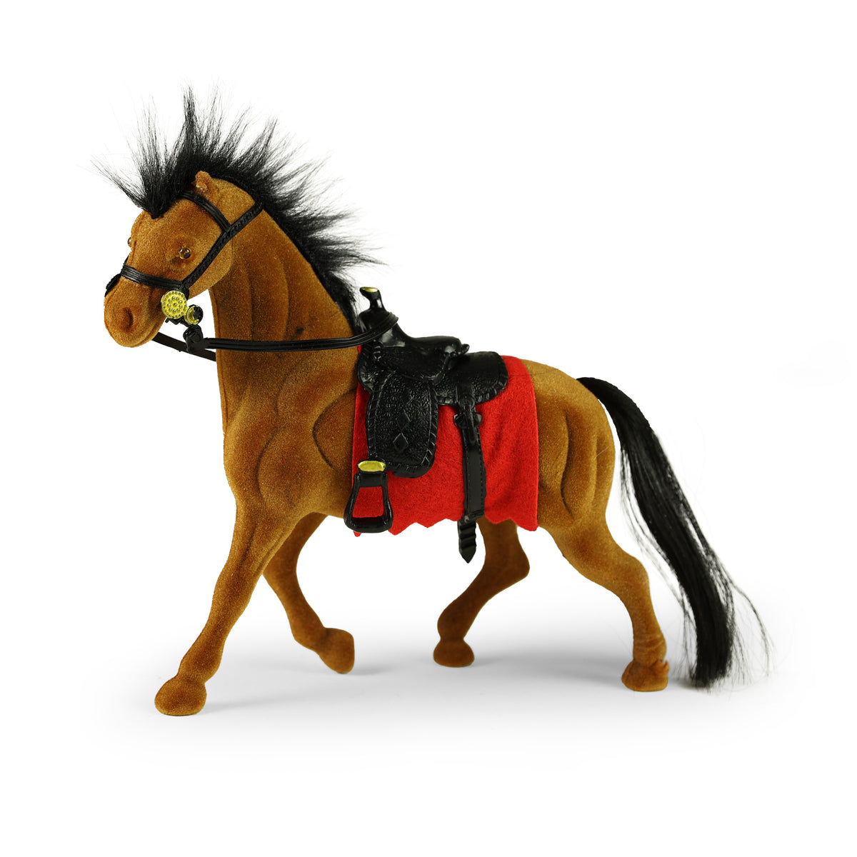 Flocked horse with saddle 16 cm