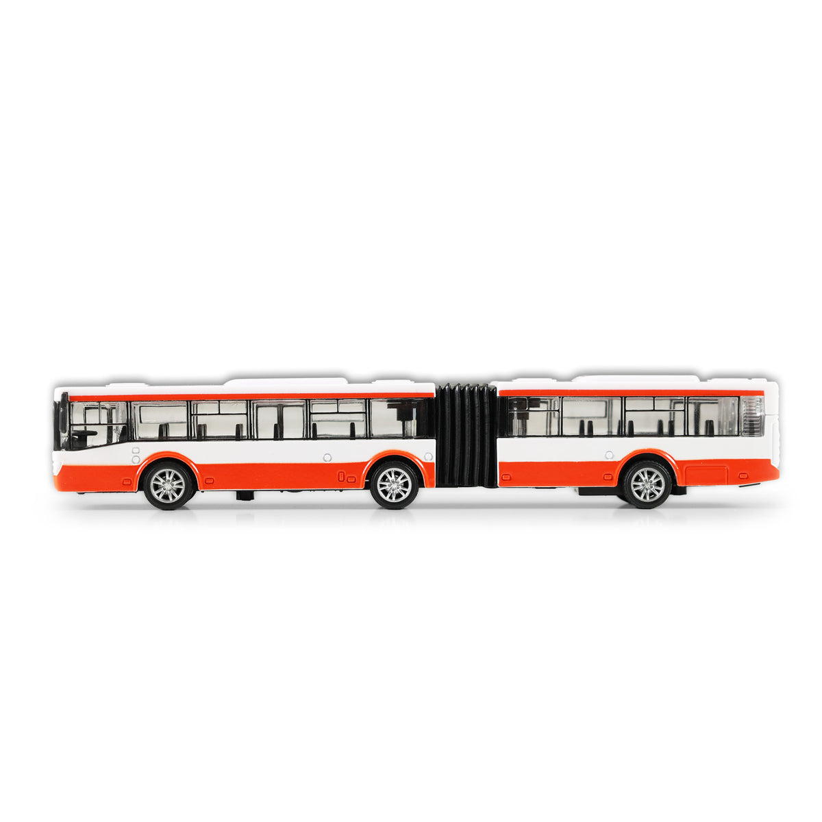 Red and white articulated metal bus 18 cm