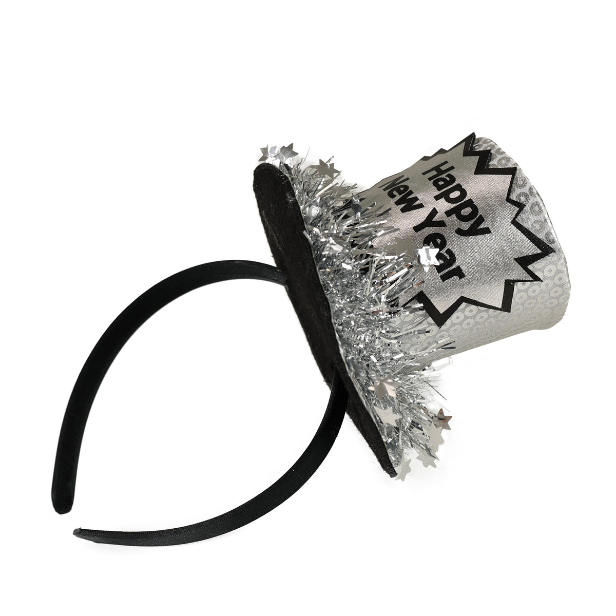 Silver mini top hat headband Happy New Year