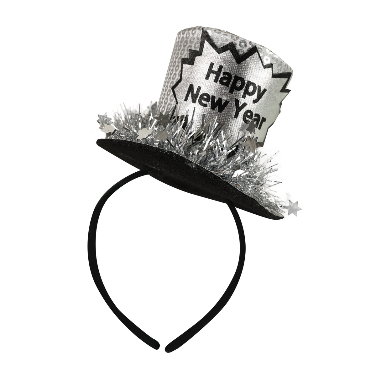 Silver mini top hat headband Happy New Year