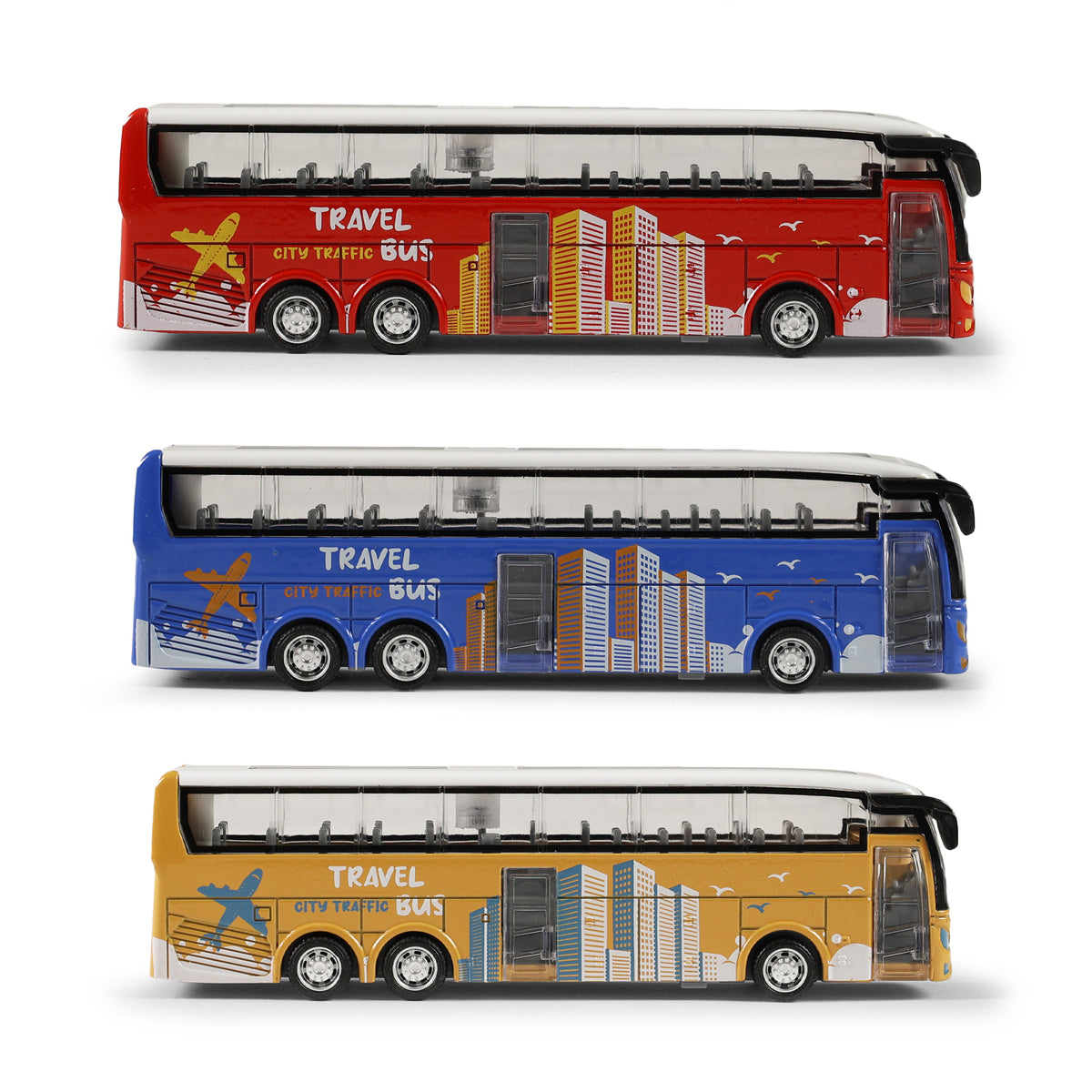 Metal toy bus with opening doors 12 cm