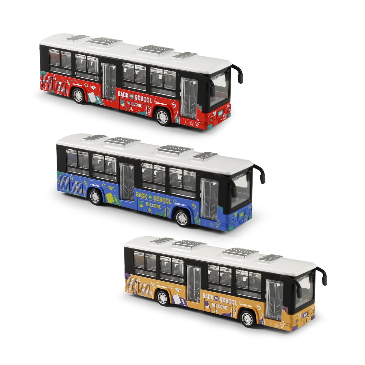 Metal toy bus with opening doors 12 cm