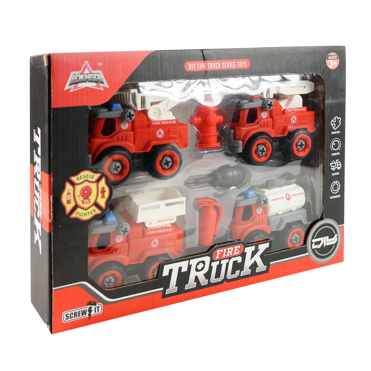 Screw-together fire trucks with accessories 11 cm