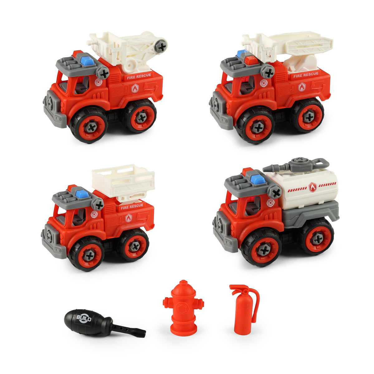 Screw-together fire trucks with accessories 11 cm