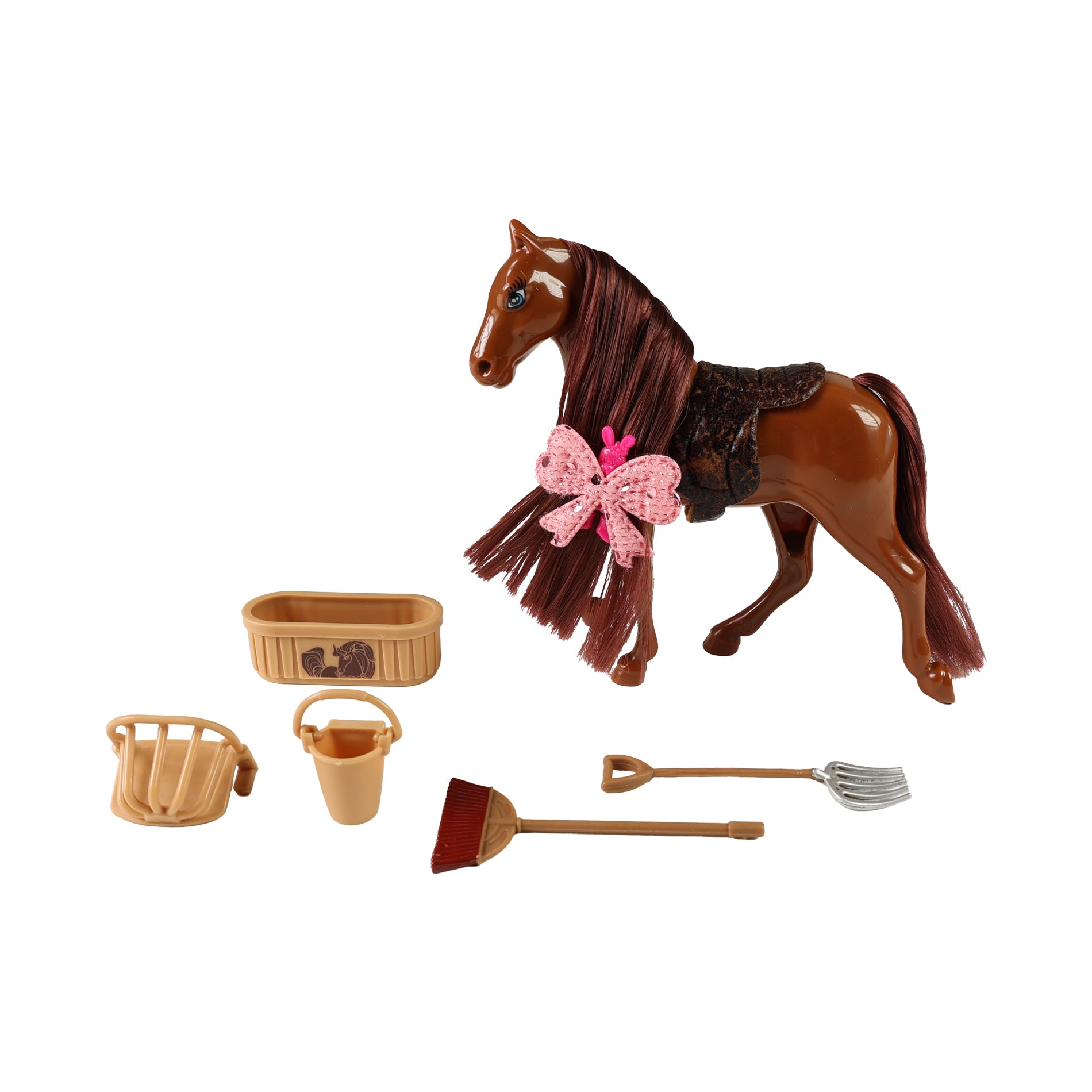 Grooming horse with accessories
