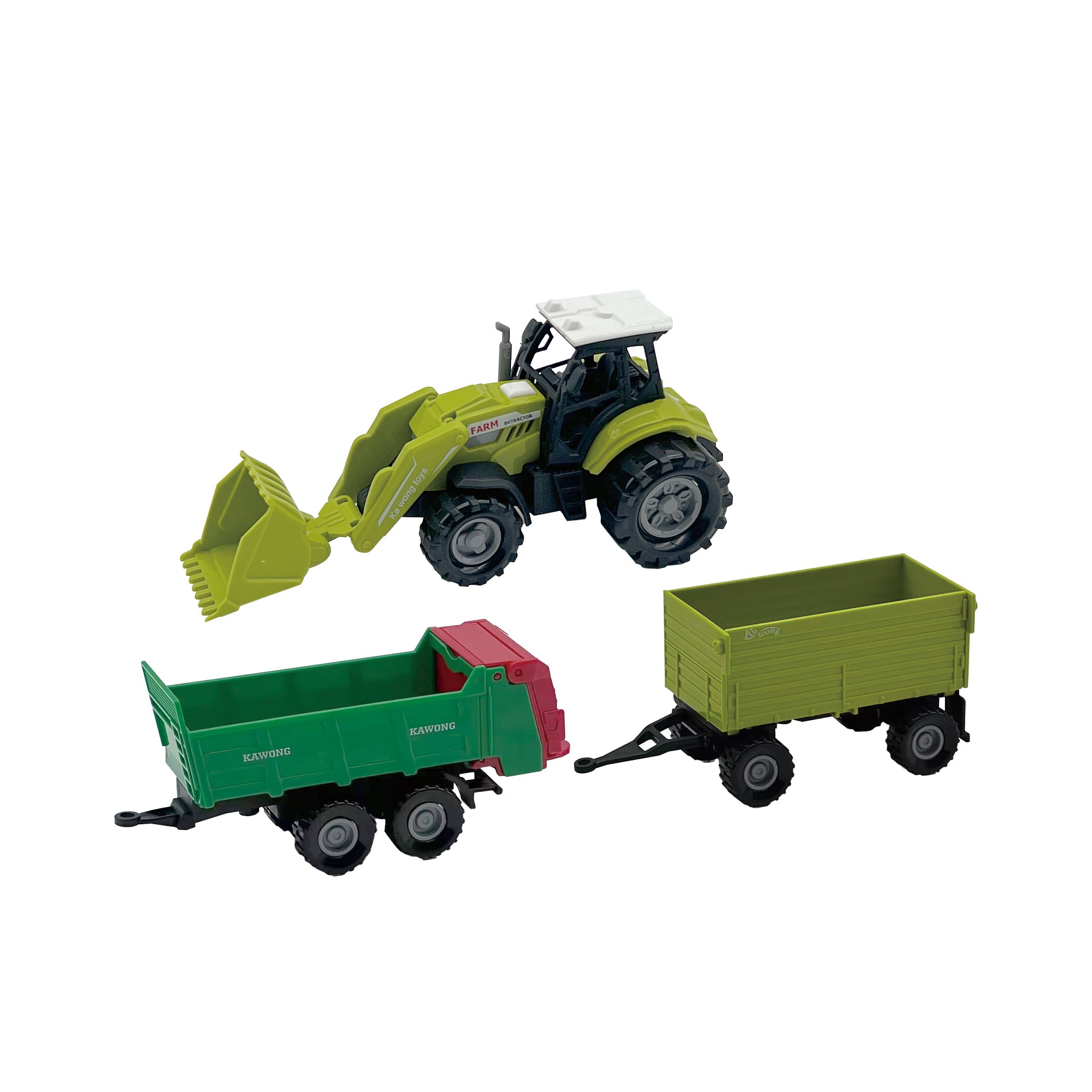 Toy tractor with trailers, lights and sounds
