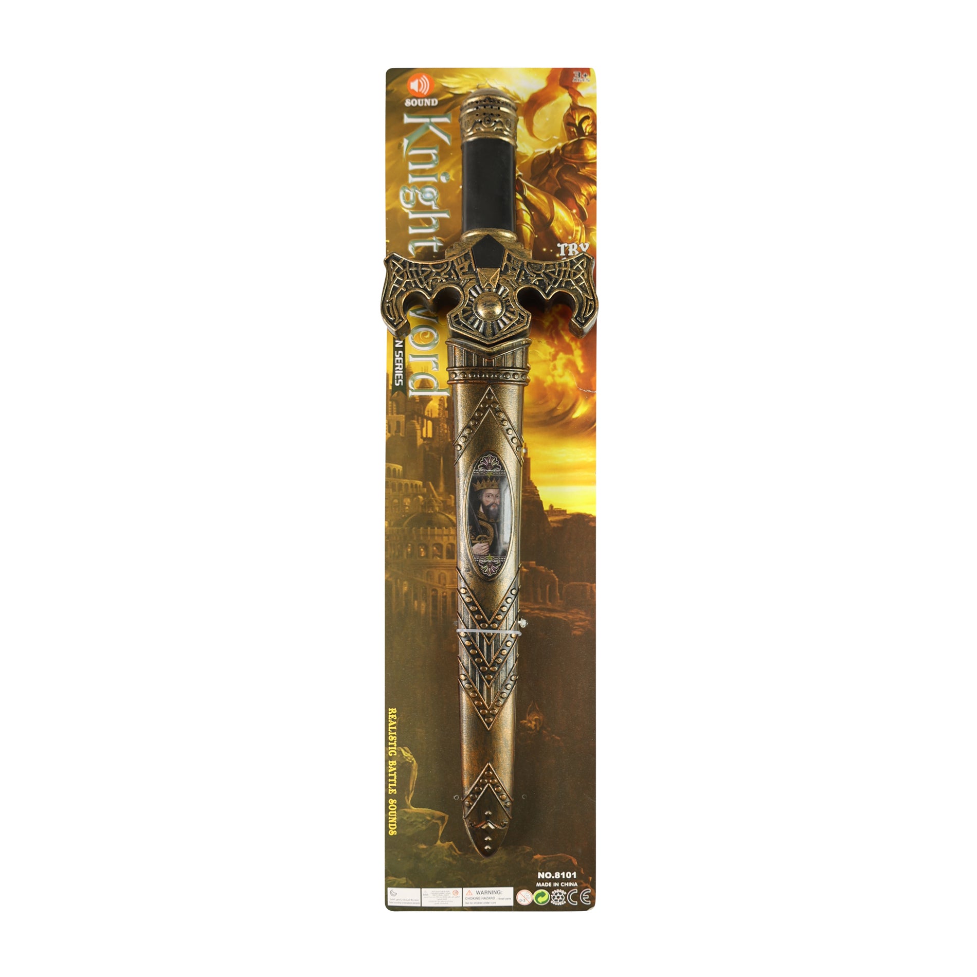 Golden knight toy sword with sheath and sounds 55 cm