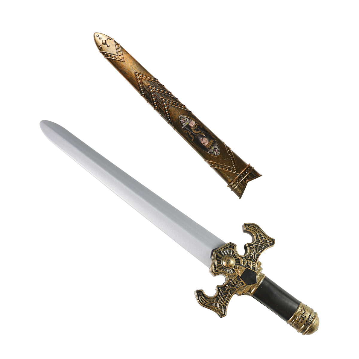 Golden knight toy sword with sheath and sounds 55 cm