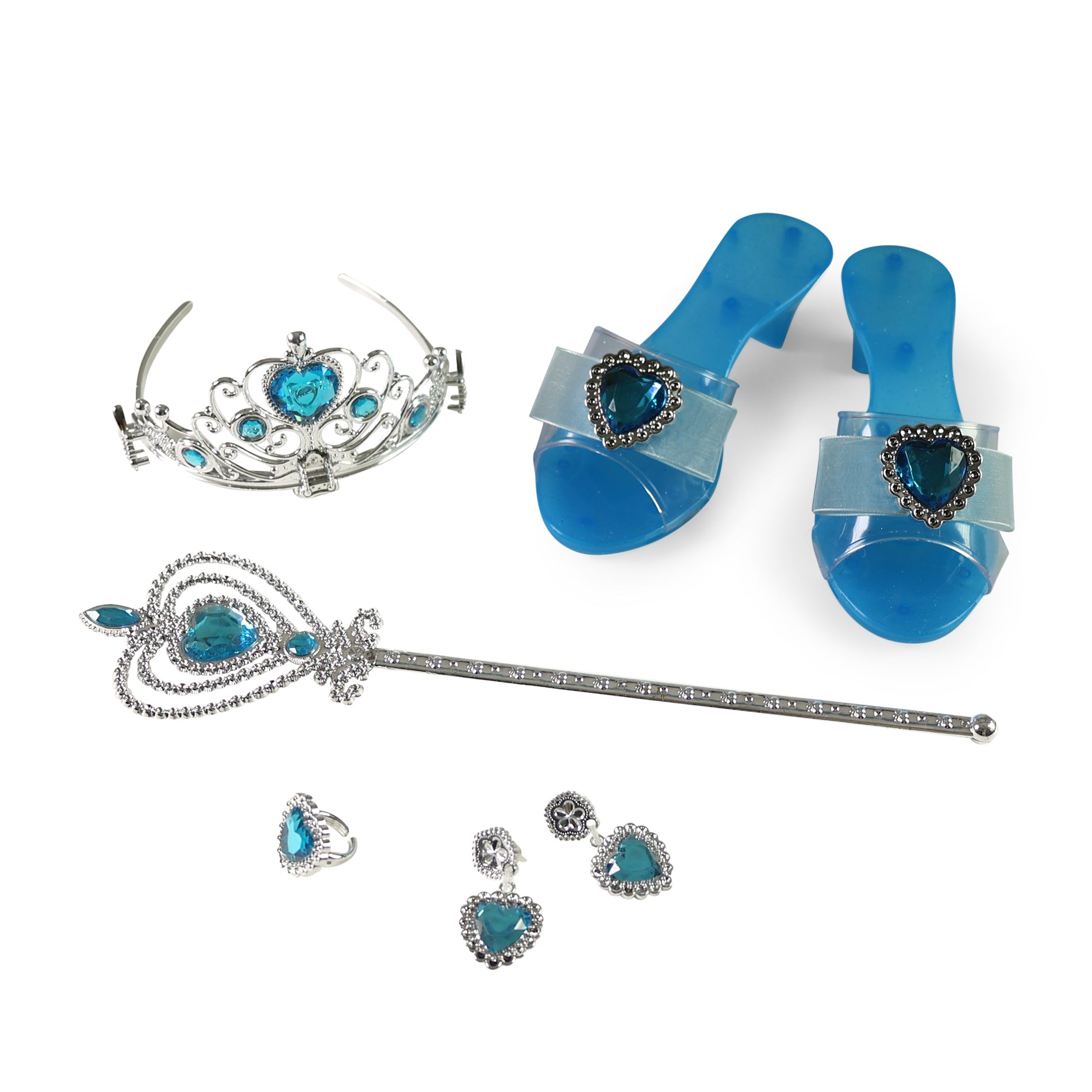 Princess costume set with shoes and accessories, blue