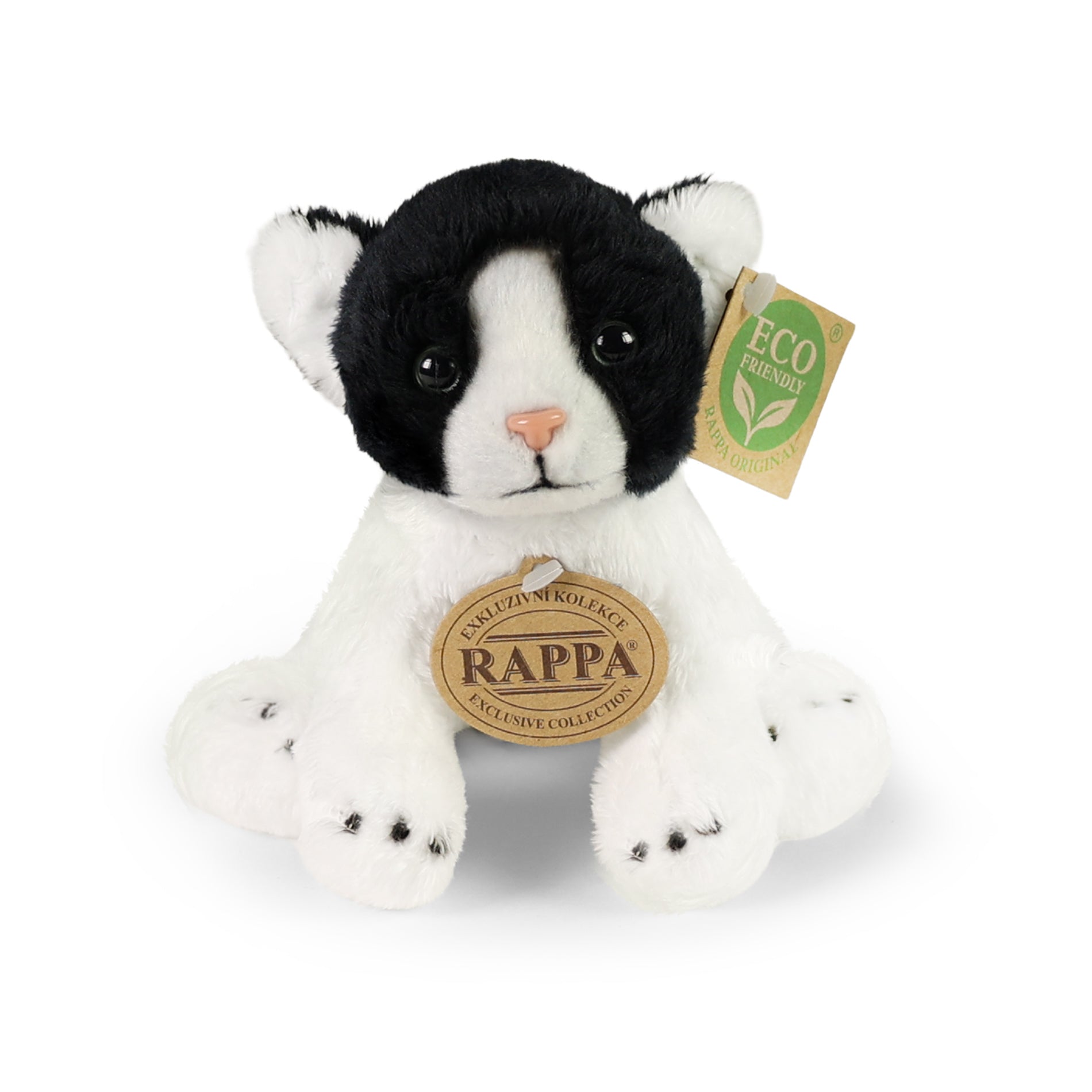 Plush black-and-white sitting cat 14 cm
