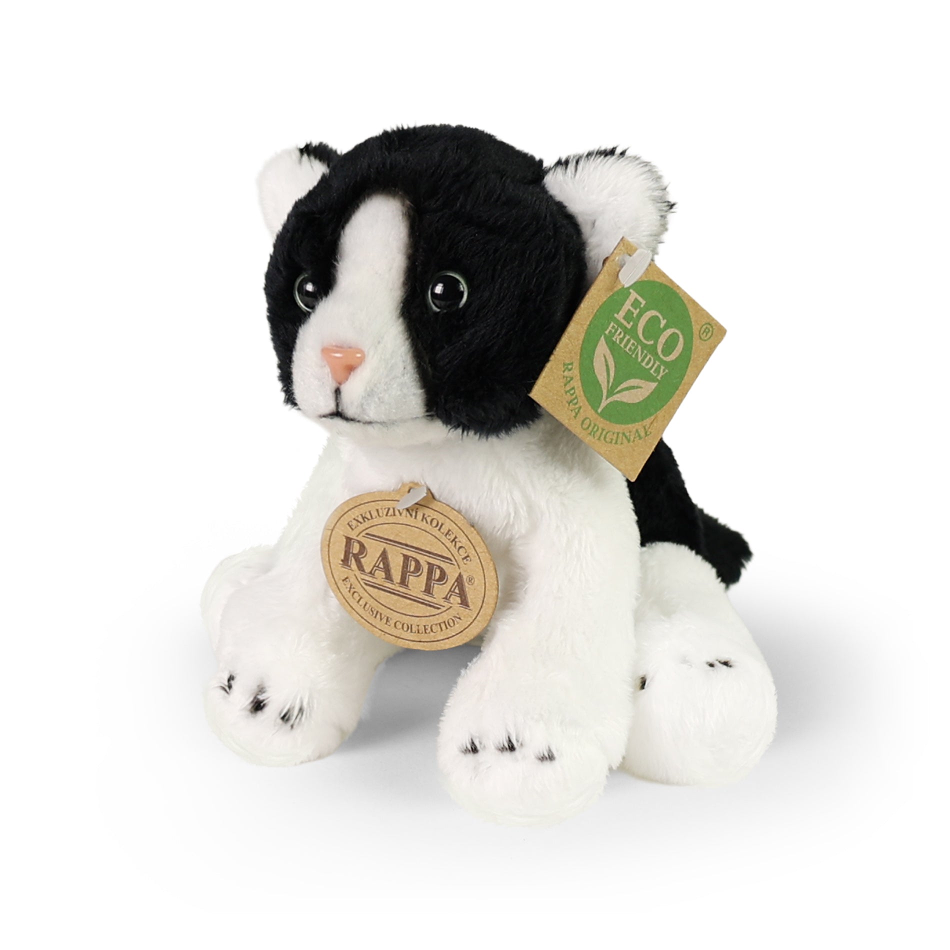 Plush black-and-white sitting cat 14 cm
