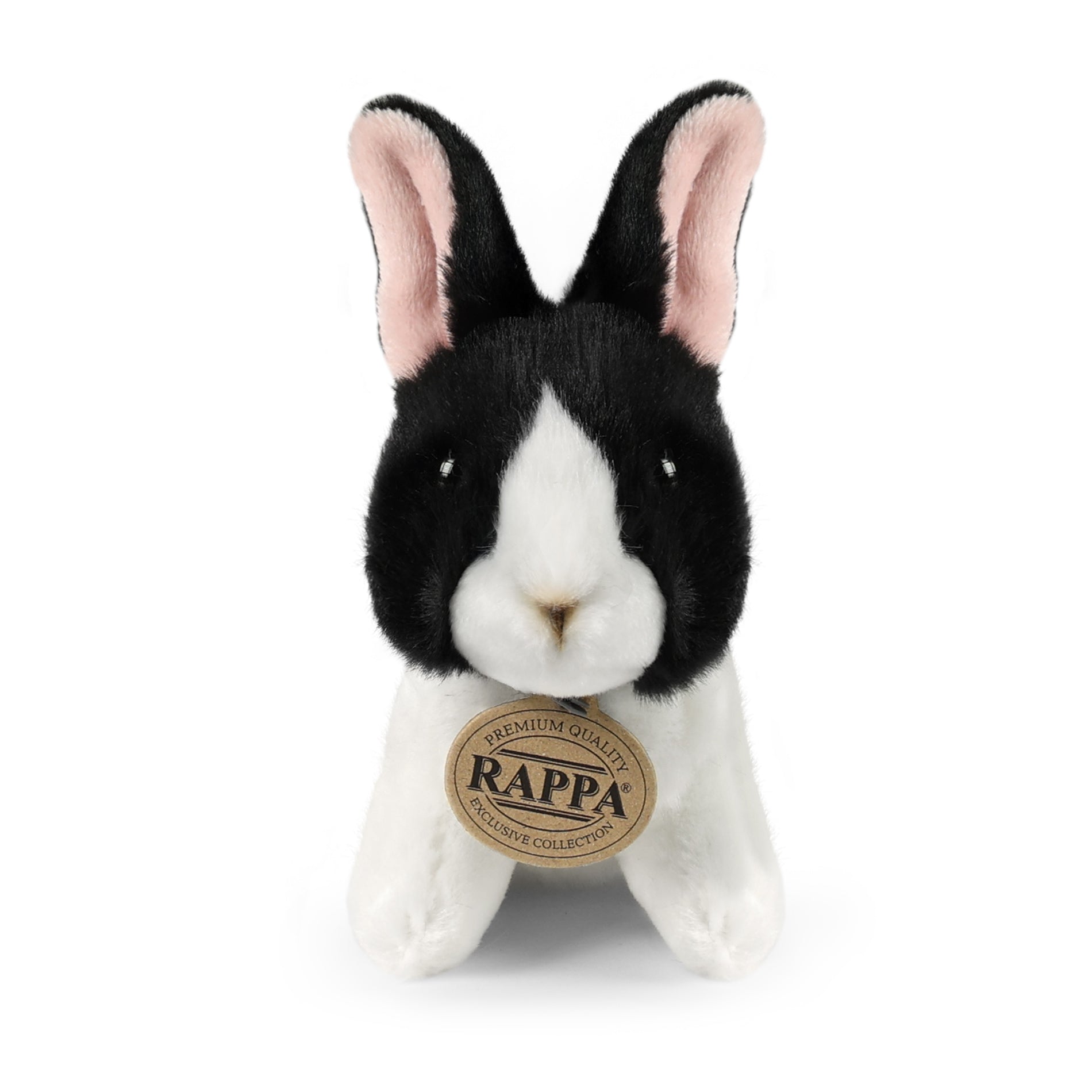 Plush seated rabbit black and white 16 cm