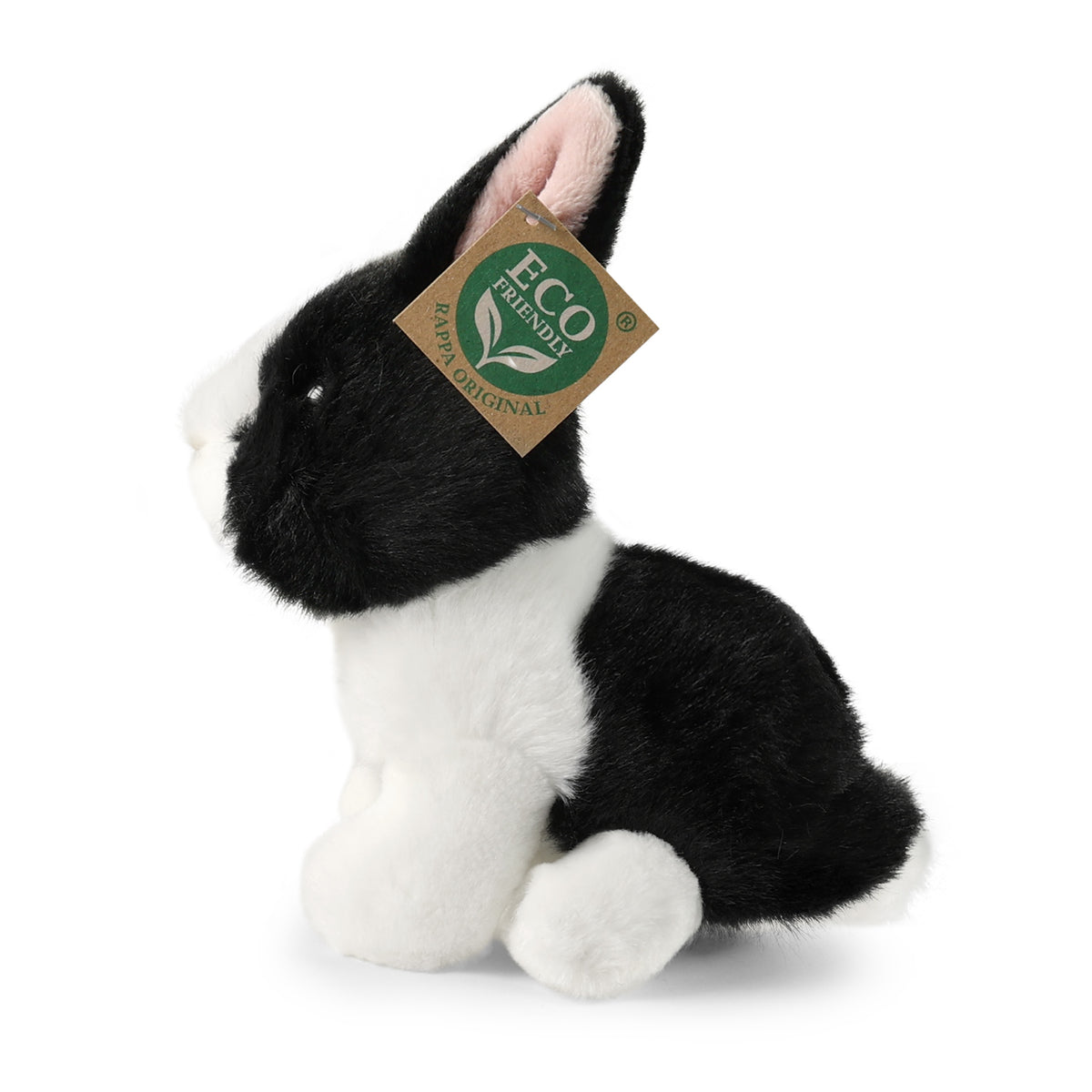 Plush seated rabbit black and white 16 cm