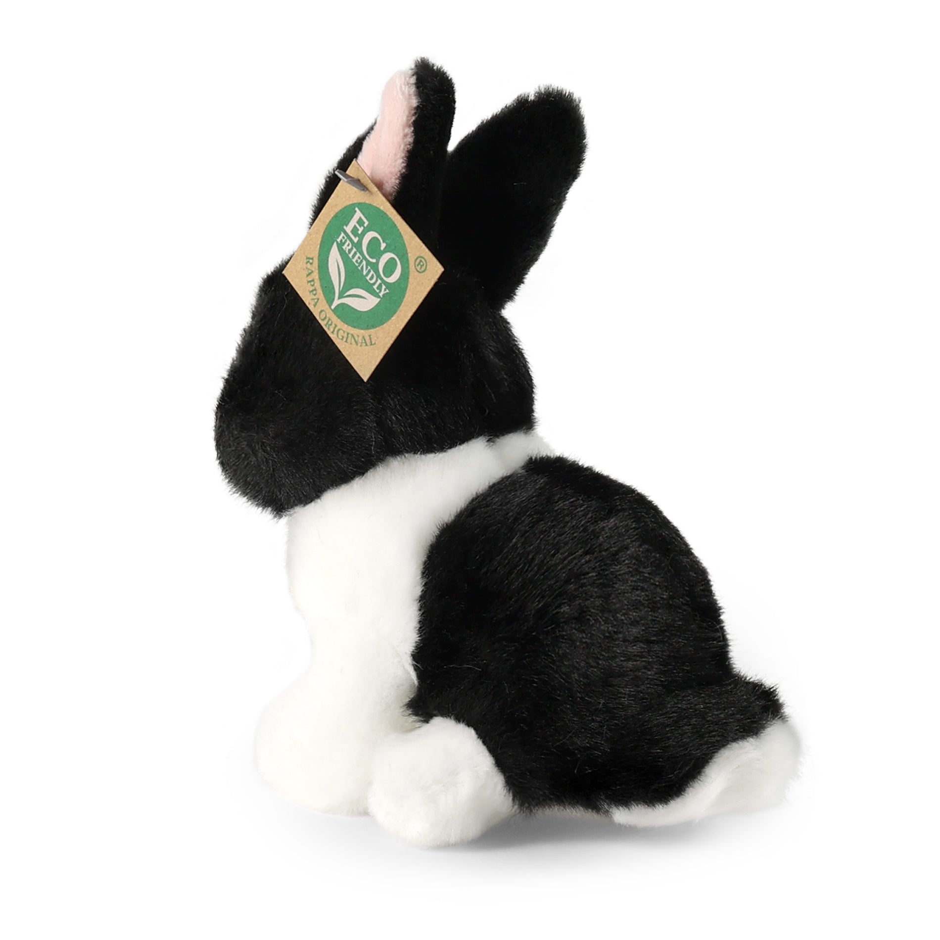 Plush seated rabbit black and white 16 cm