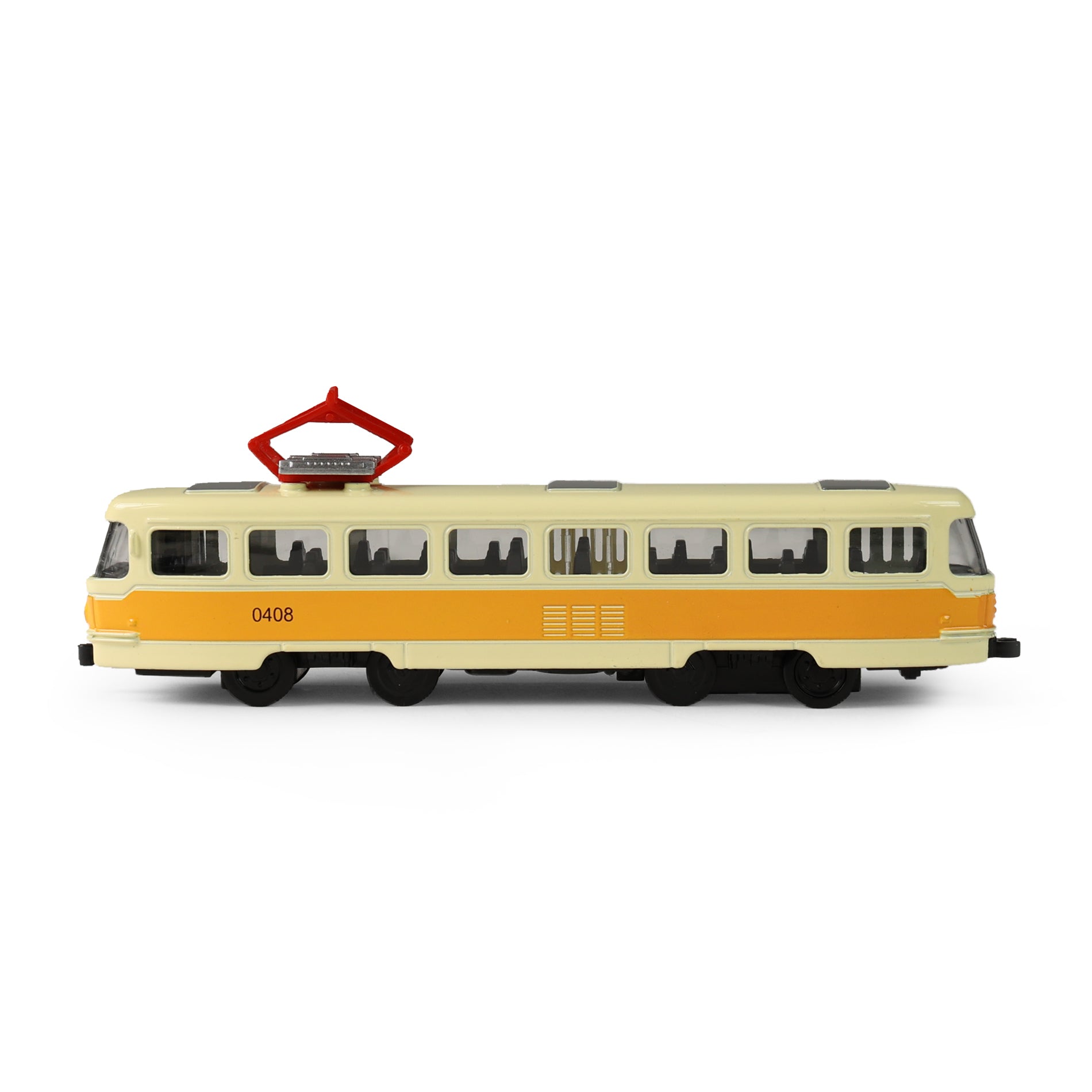 Yellow metal retro tram PRAGUE 16 cm