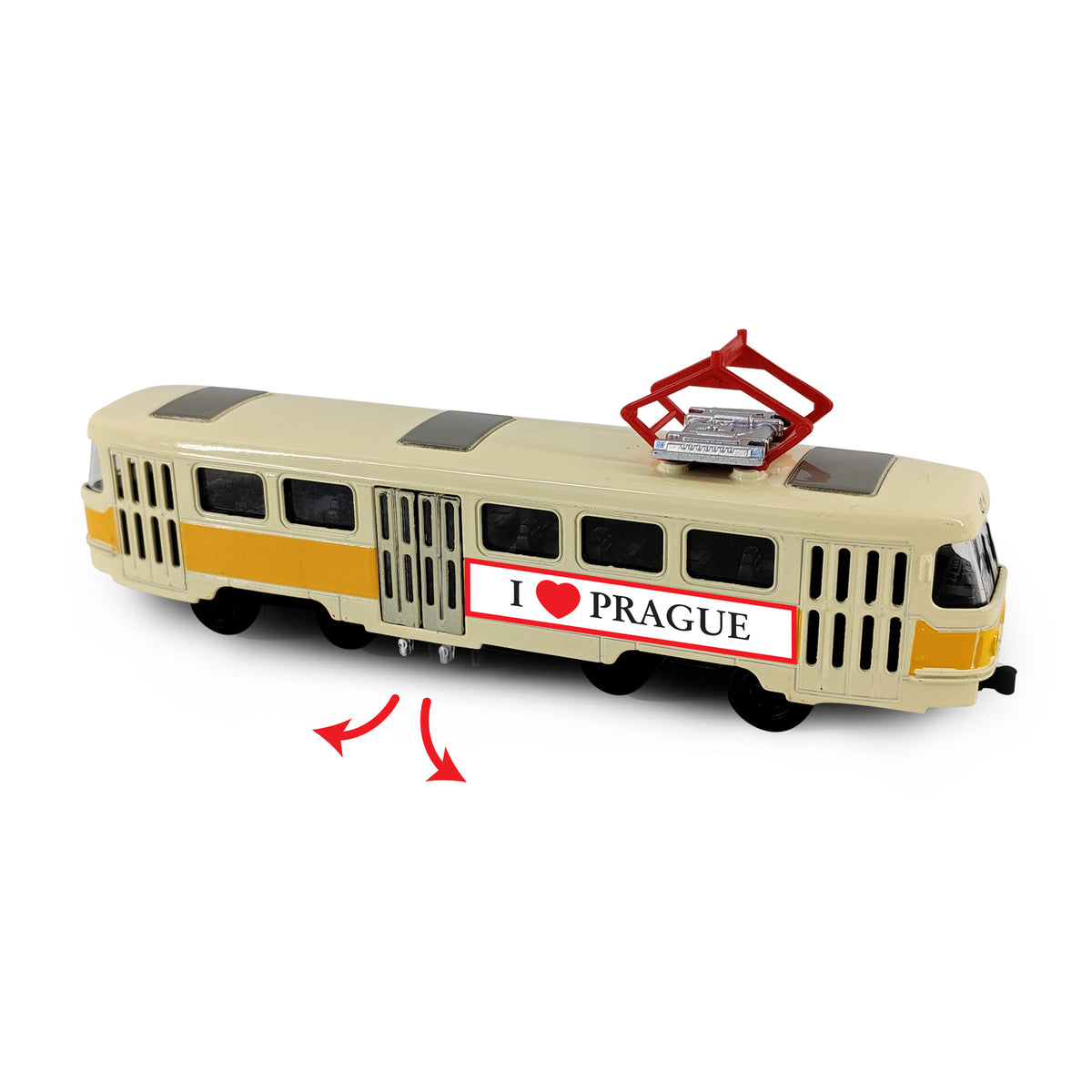Yellow metal retro tram PRAGUE 16 cm