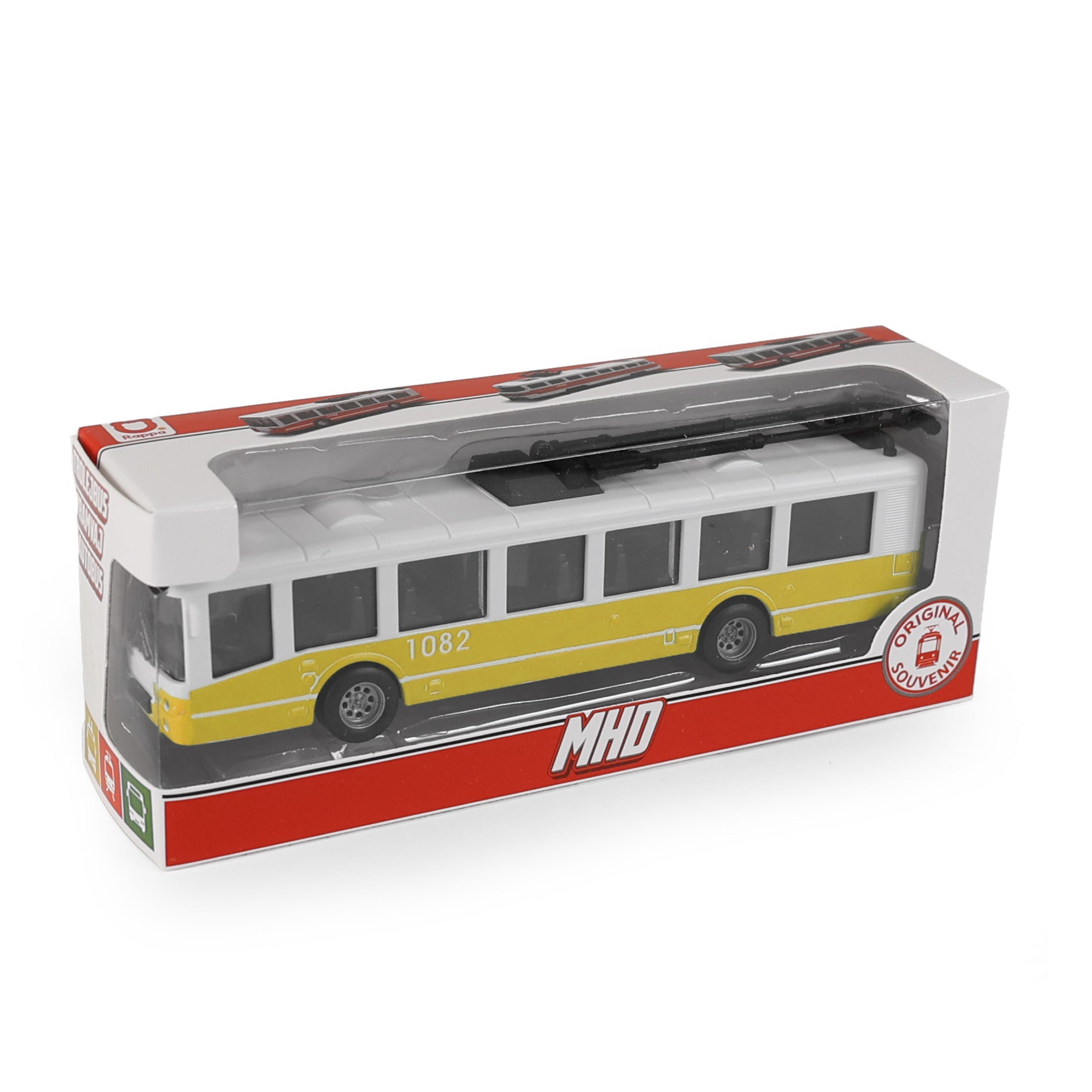 Yellow city trolleybus 16 cm with opening doors