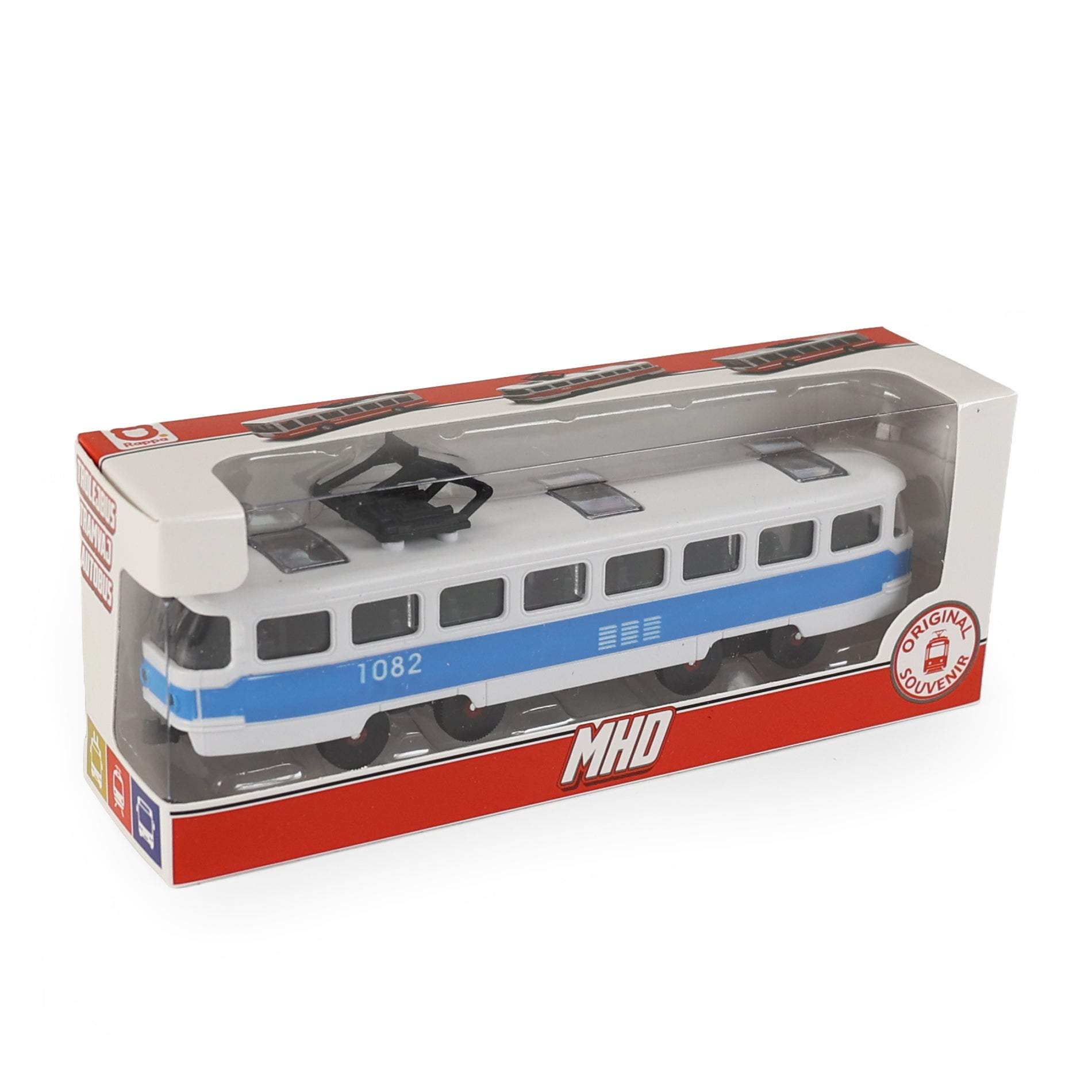 Blue city tram 16 cm with opening doors