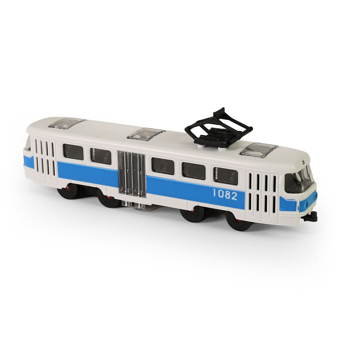 Blue city tram 16 cm with opening doors