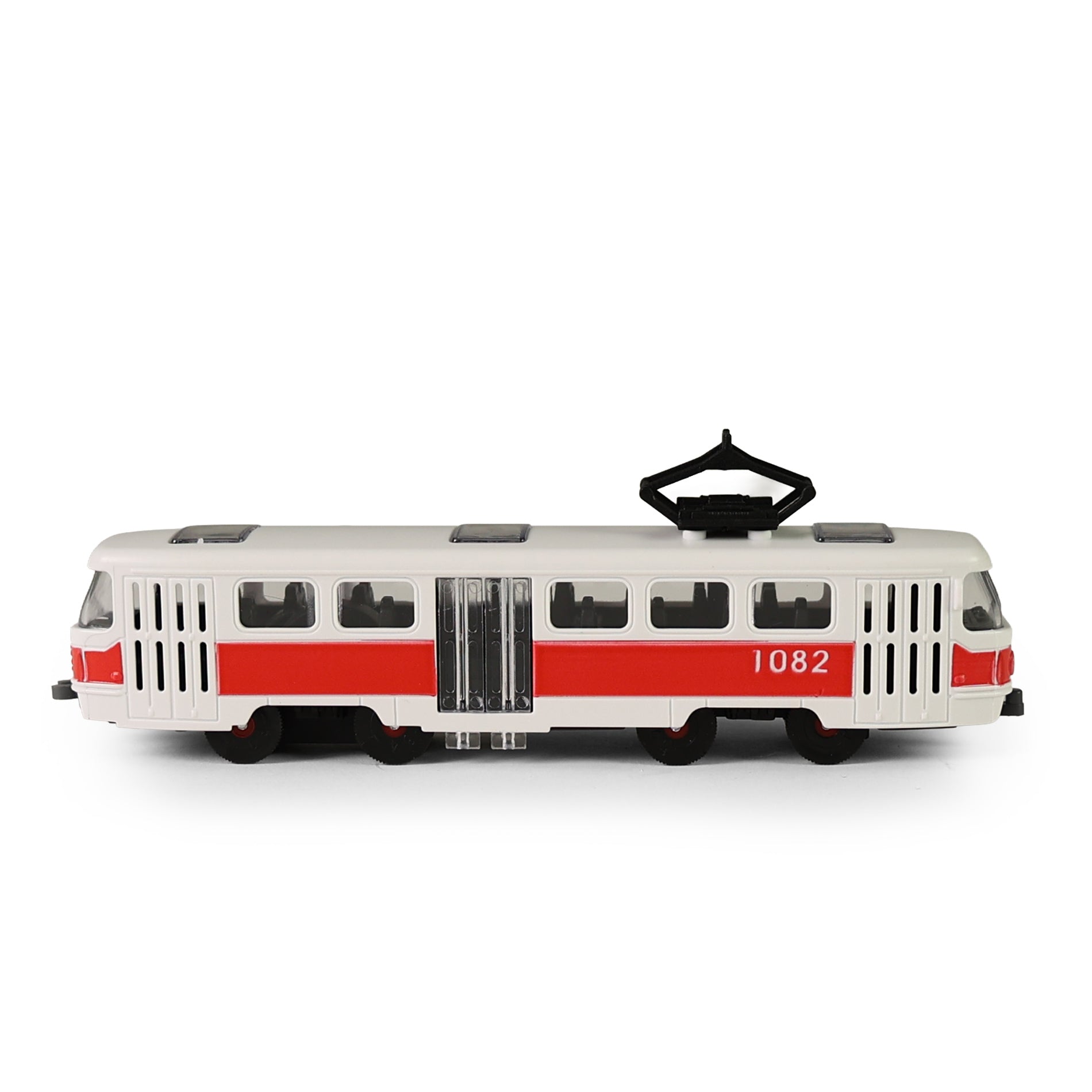 Red city tram 16 cm with opening doors