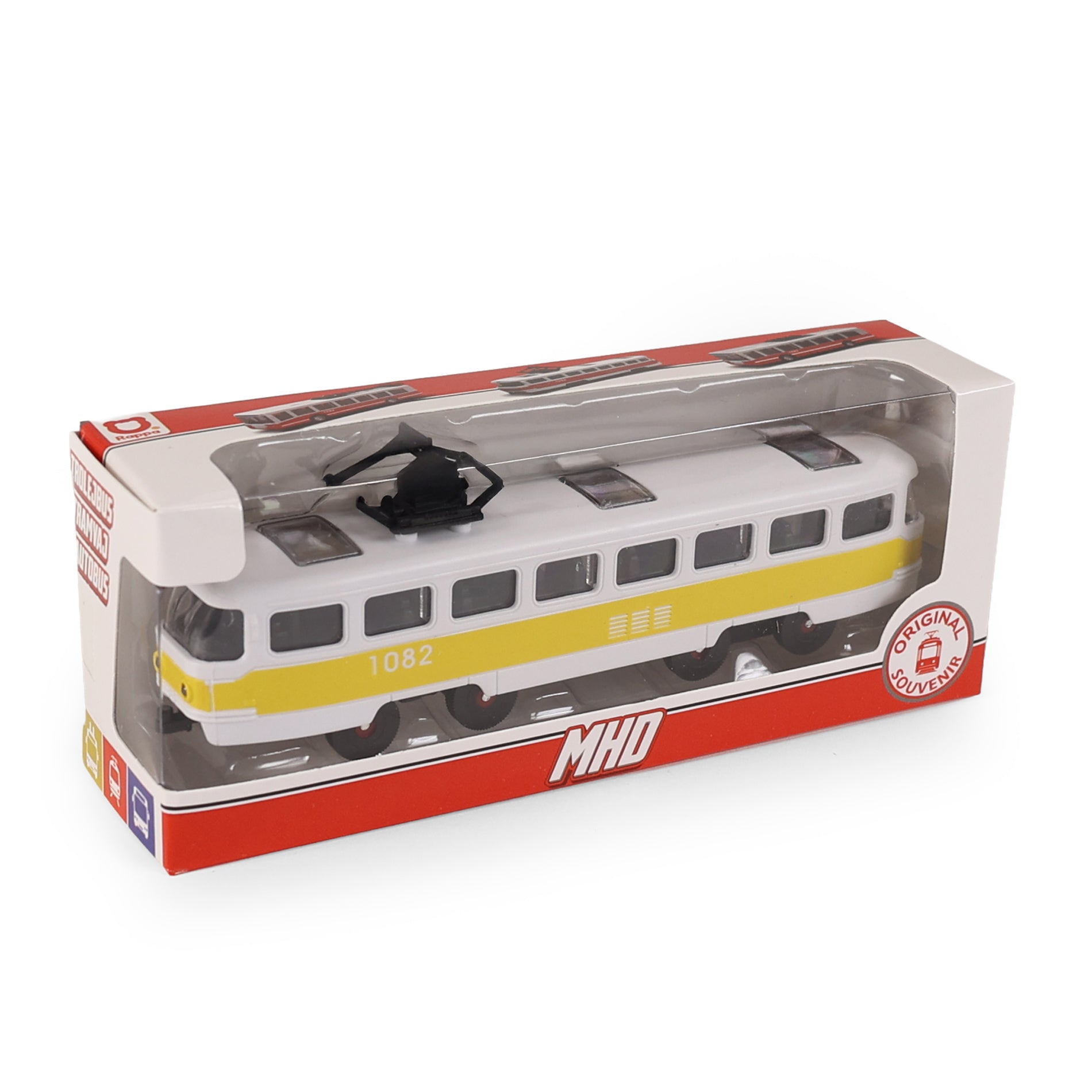 Yellow public transport tram 16 cm with opening doors