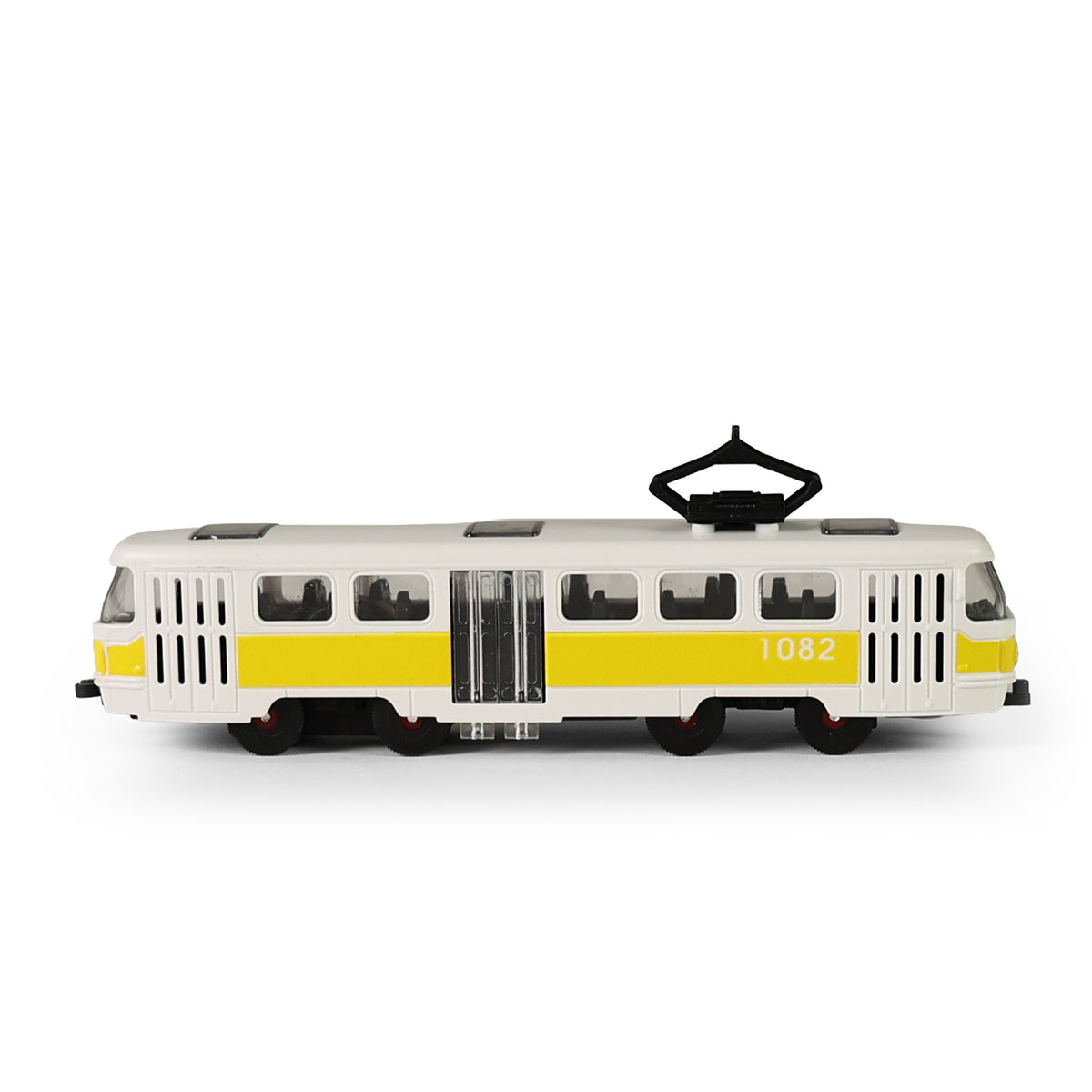 Yellow public transport tram 16 cm with opening doors