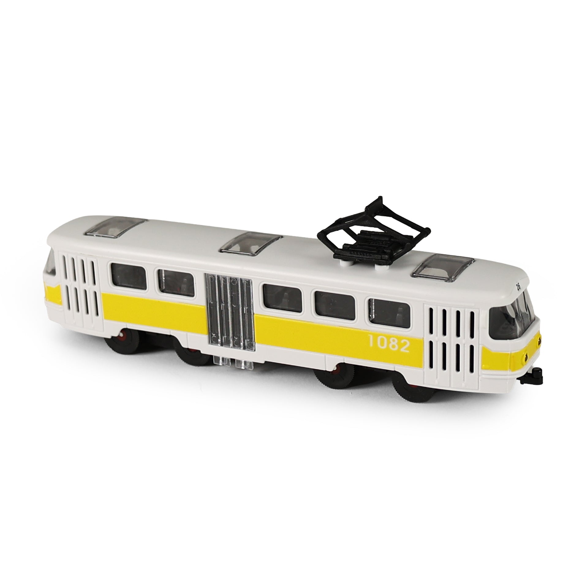 Yellow public transport tram 16 cm with opening doors