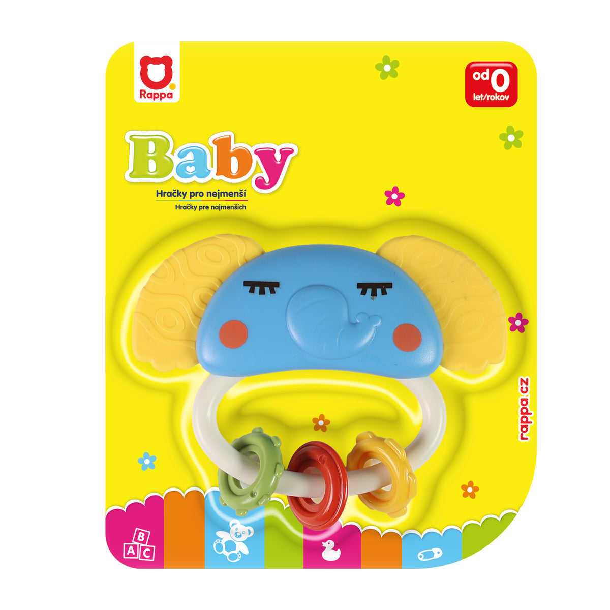 Baby rattle and teether colourful elephant