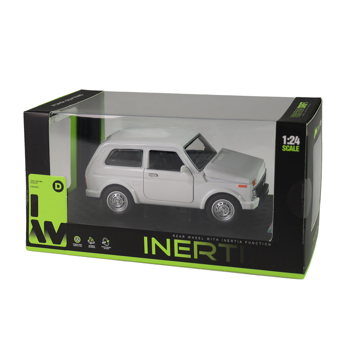 White toy car with lights and sound