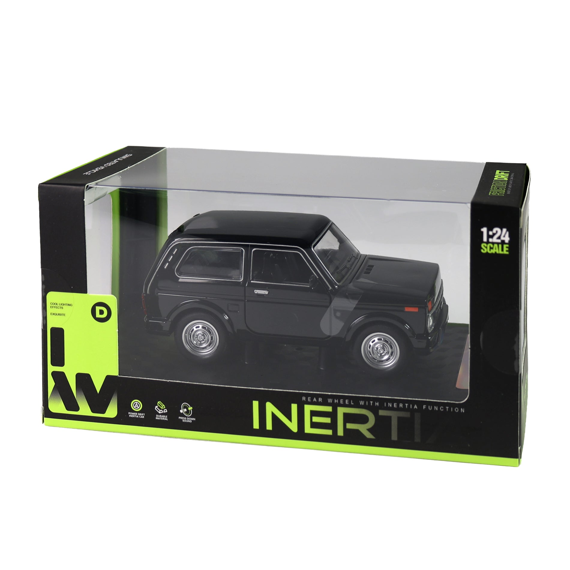Black toy car with sound and lights