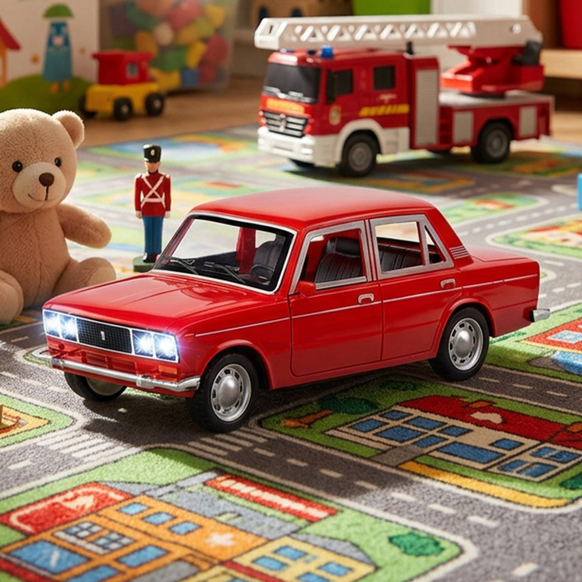 Red toy car with sound and lights