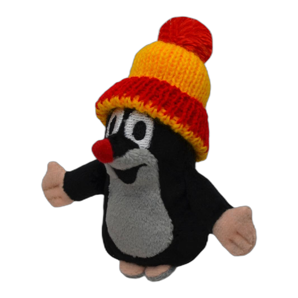 Little Mole 10 cm finger puppet with a red-yellow knitted hat