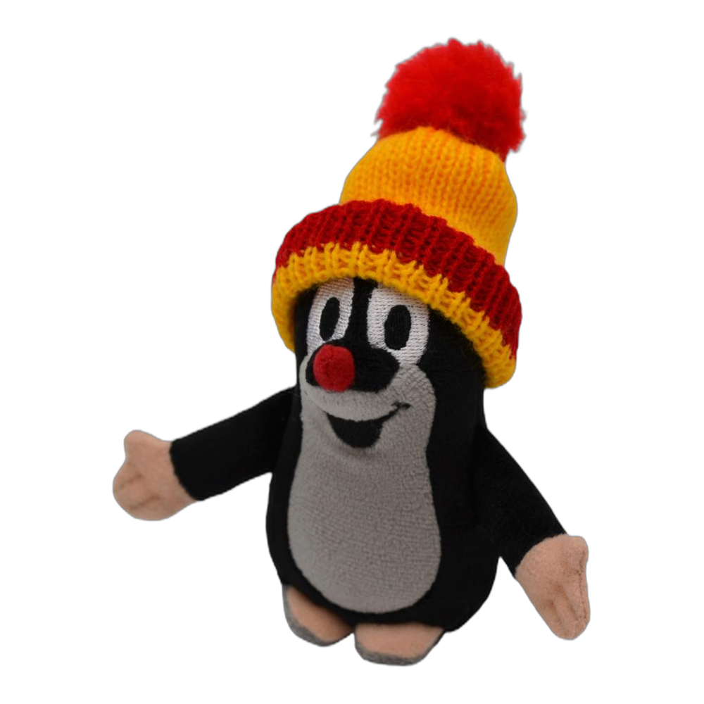 Little Mole 12 cm plush toy, red-yellow knitted hat