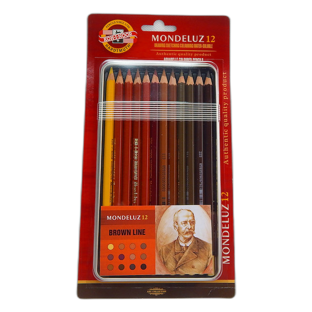 Koh-i-Noor Mondeluz Aquarell Pencils 12 Brown Shades in Tin