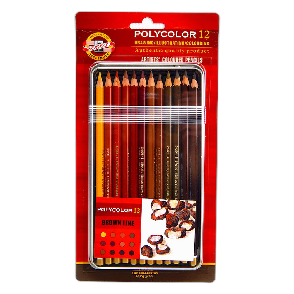 Koh-i-Noor Polycolor Artist Coloured Pencils 12 Brown Shades in Tin