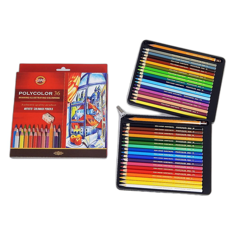 Koh-i-Noor Polycolor Artist Pencils 36 Set with Sharpener
