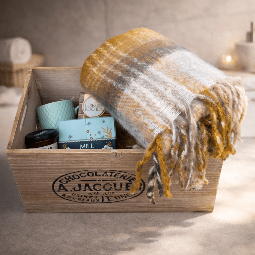 Wooden Gift Box with Blanket for Grandmother