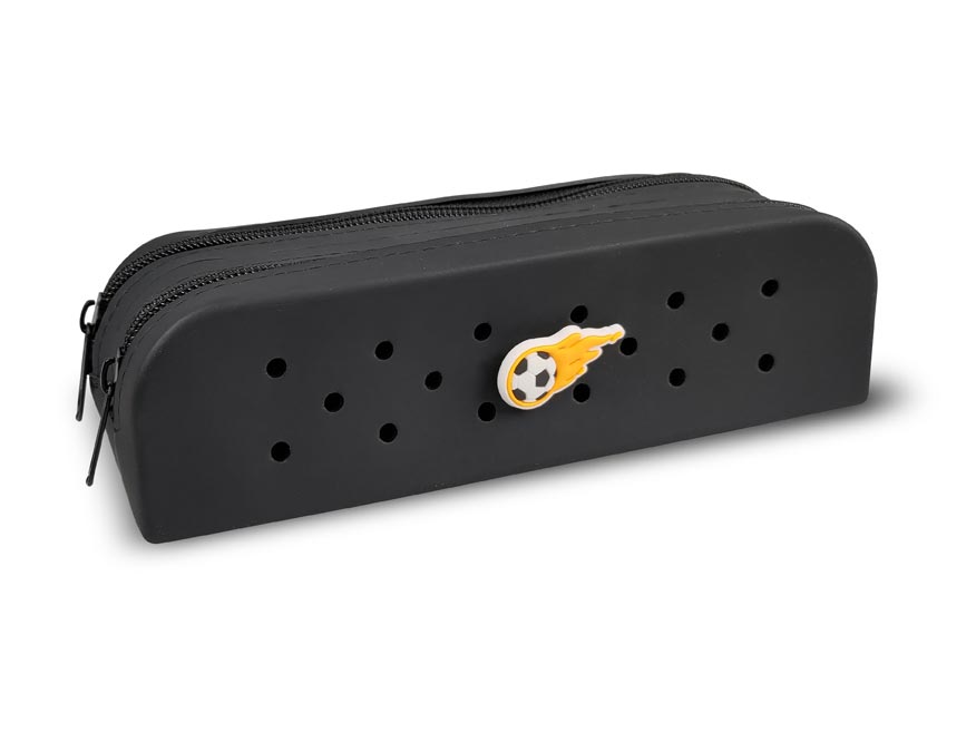 Gifty Double Silicone Pencil Case, Black, with Pin