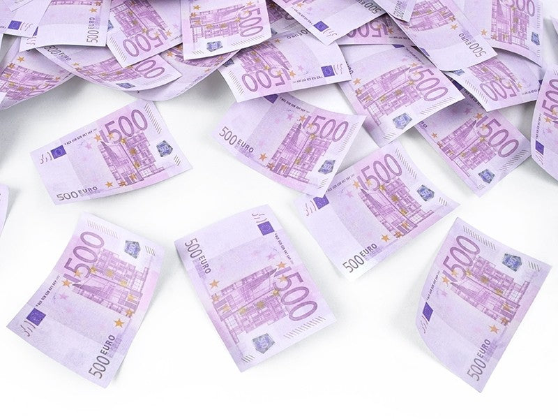 Party confetti cannon 60 cm, 500 EUR banknotes