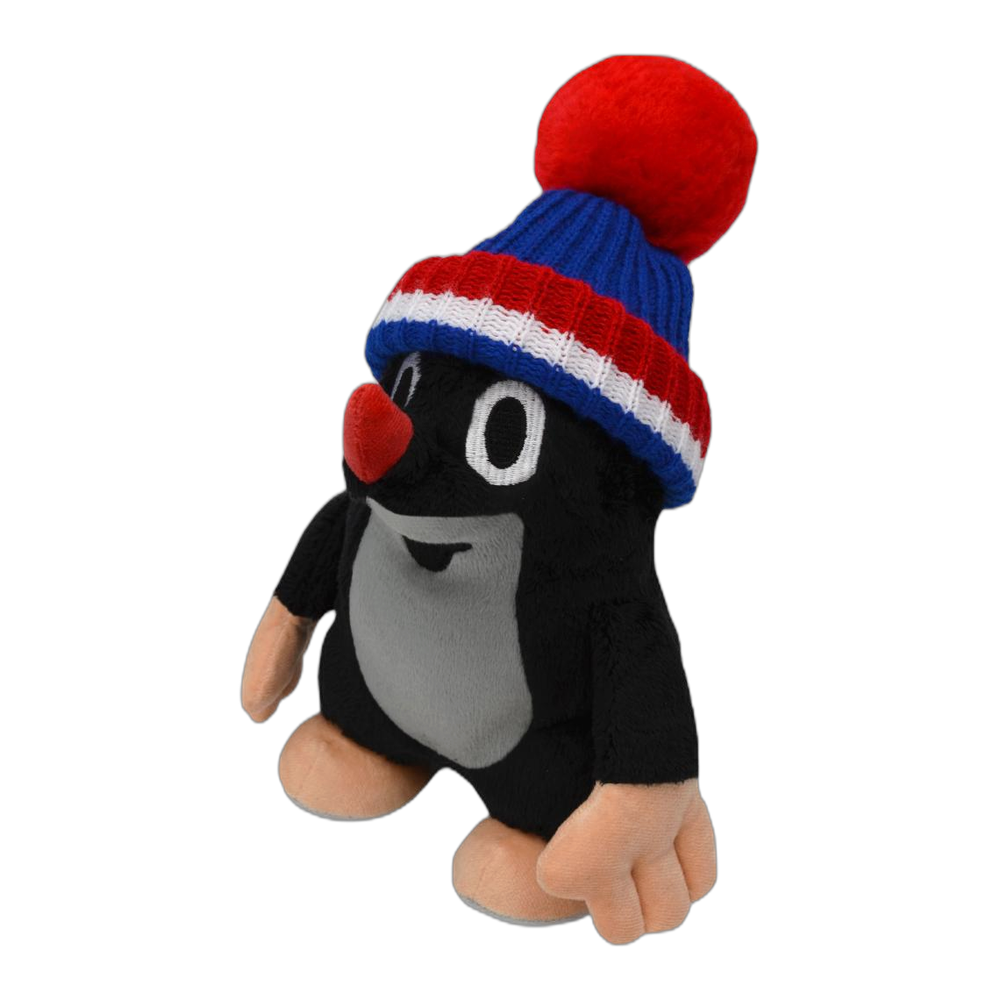 Little Mole 24 cm plush toy, blue tricolour knitted hat