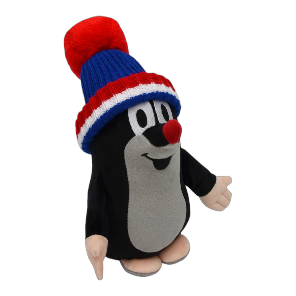 Little Mole 25 cm plush toy, blue tricolour knitted hat