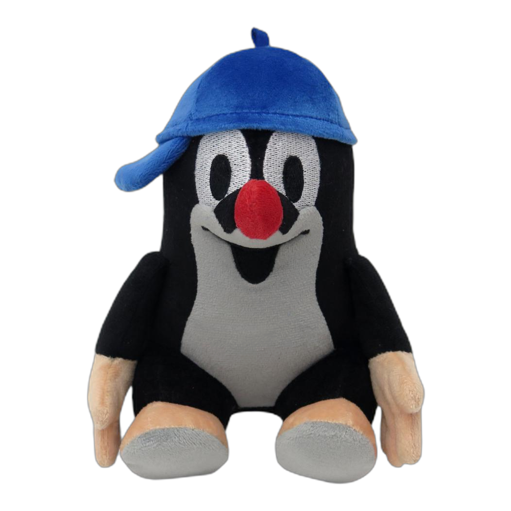 Little Mole 16 cm plush toy, blue cap, sitting
